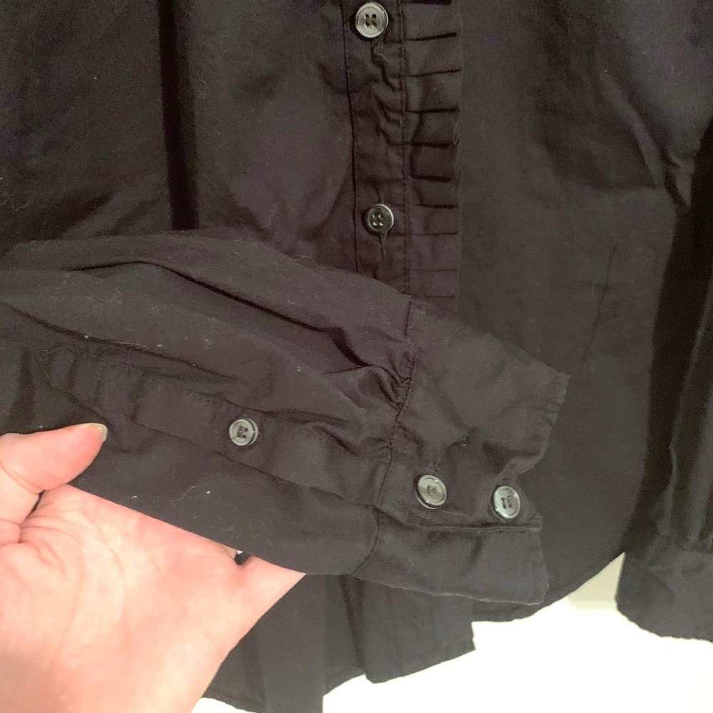 J. Crew Black Button Down w/ Ruffle Trim Sz L EUC - Picture 3 of 6